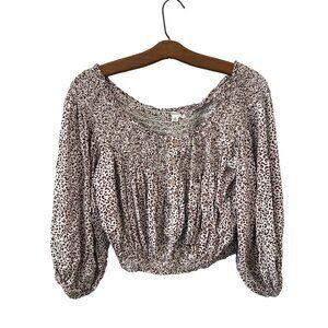 Newbury Kustom Top Size Small Cropped Off Shoulder Animal Print Smocked Hippie